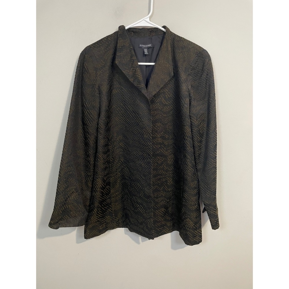 Eileen Fisher Silk Blend Jacquard Wave Jacket Black/Brown Medium Petite - Picture 2 of 11